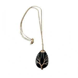Vintage Style Black Tigers Eye‎ Tree Of Life Necklace